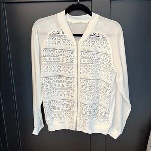 Maurices Ivory Sheer and Lace Zip-Up Jacket